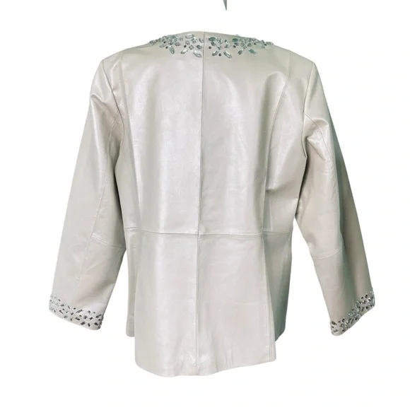 Bradley Bayou Pearlized Ivory Leather Jacket Rhinestone Pockets (Plus Size 1X) - Picture 2 of 14